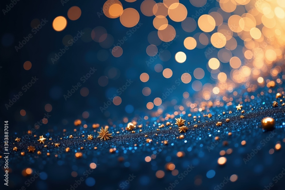 Canvas Prints a splendid display of golden and blue bokeh lights with glittering stars reflecting a festive atmosp