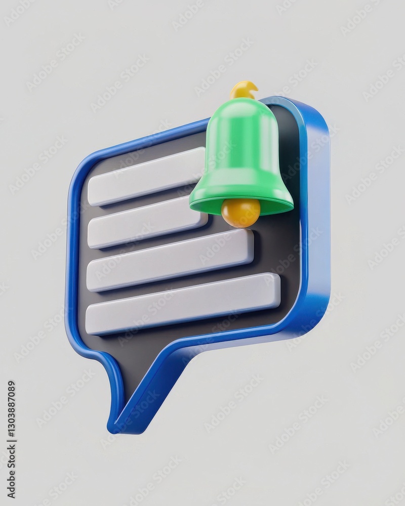Aufkleber 3d notification icon with message bubble and green bell symbol representing alerts and messages