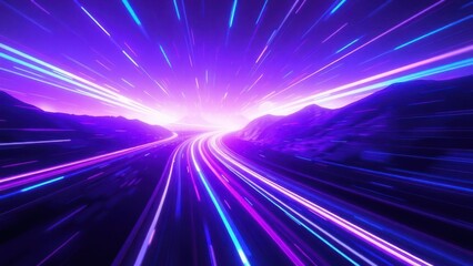 a purple and blue light streaks through a mountain range