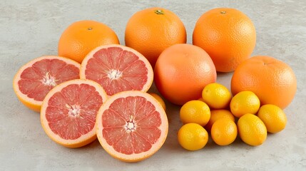 Fresh Citrus Fruit Assortment Grapefruits Kumquats and Pink Grapefruit Slices