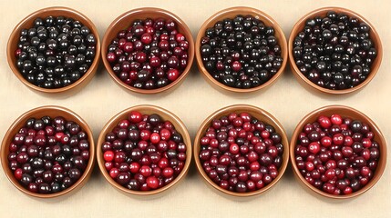 Fresh Cranberries and Black Cranberries in Bowls Overhead Shot Food Photography