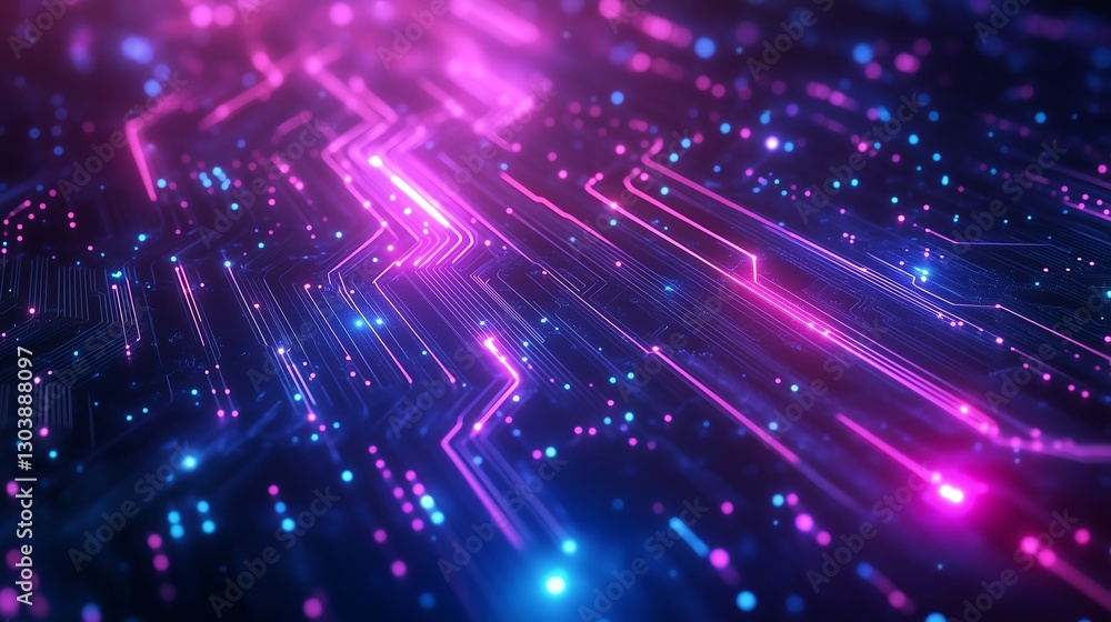 Aufkleber futuristic abstract concept of big data with glowing circuit patterns in deep blue and purple gradie