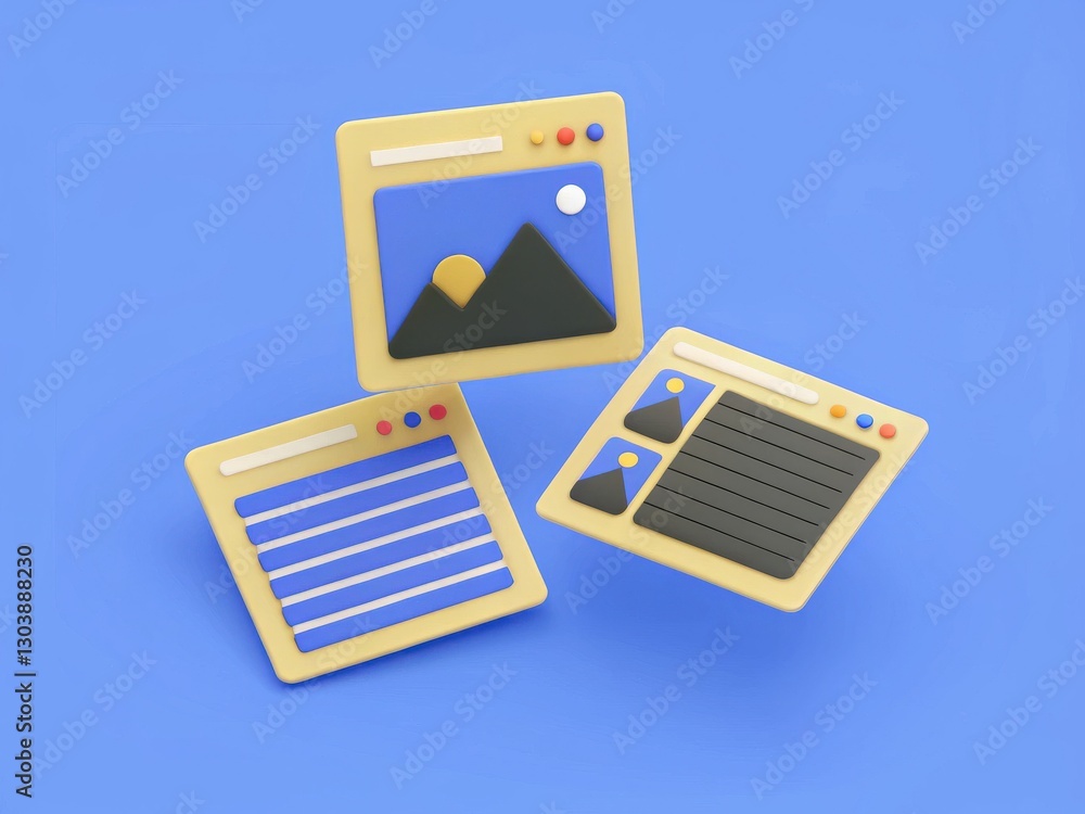 Aufkleber colorful 3d illustrations of stylized web design elements and graphic user interface components