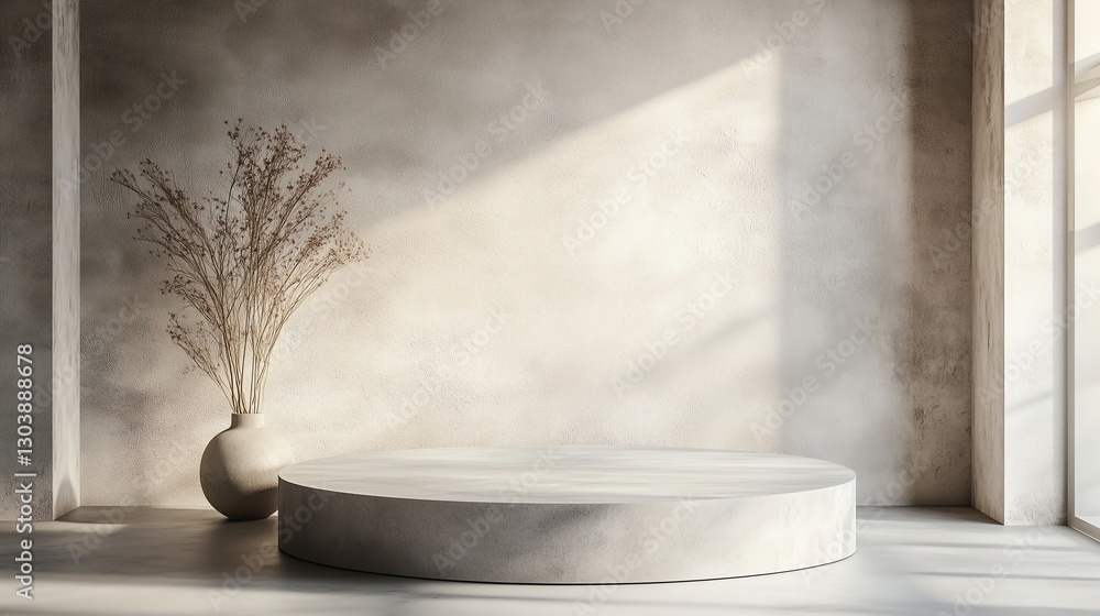 Poster minimalist abstract podium with clean lines and soft gray tones. a blank stage background with a smo