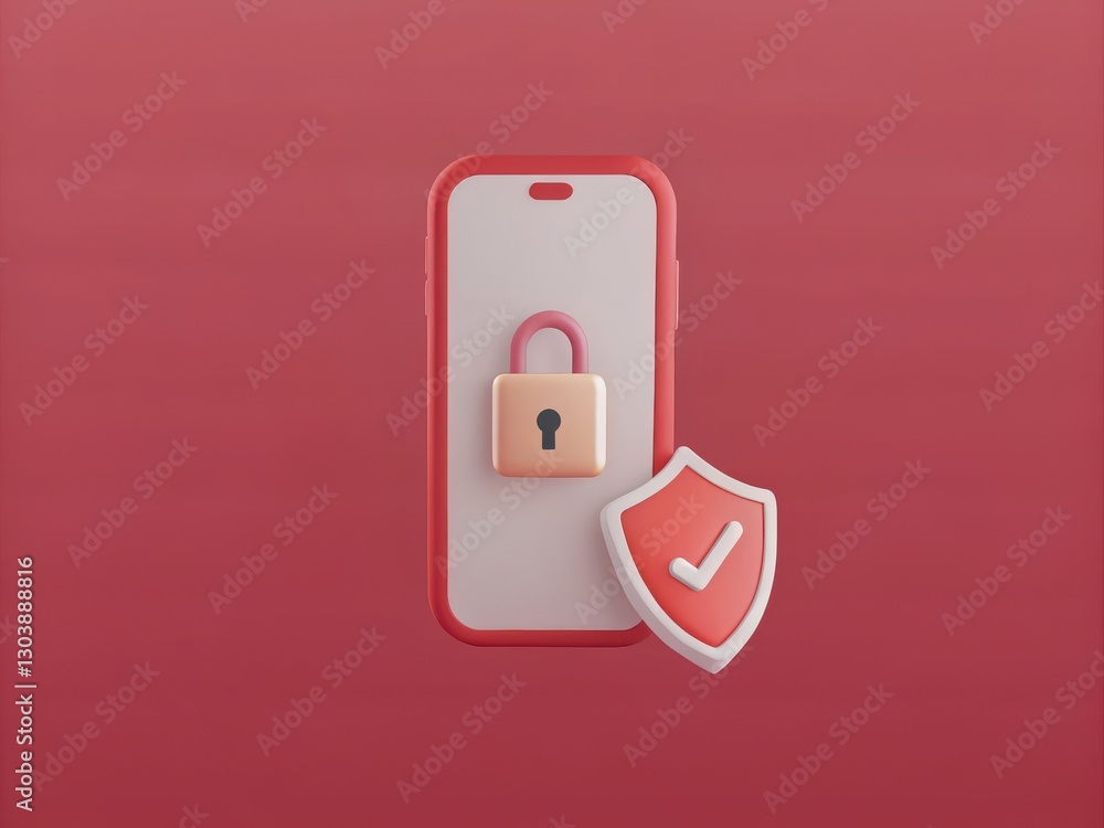 Poster colorful smartphone with lock and shield icon for security and protection concepts