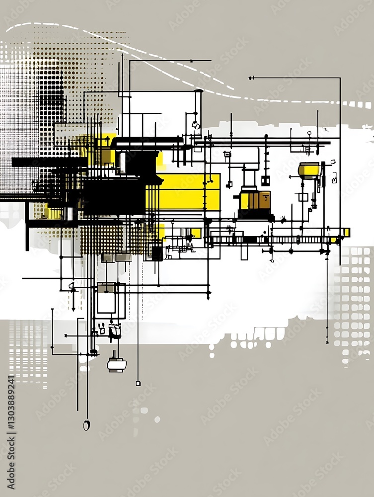 Poster architectural abstract blueprint design in minimal monochrome and color