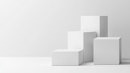 Sleek White Cubes on a Podium with Smooth Matte Surfaces