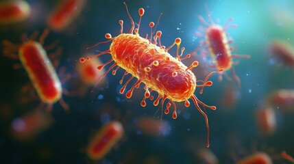 A scientific animation-like representation of antibiotics targeting pathogenic bacteria