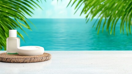 Obraz premium Luxury summer spa retreat with infinity pool, coconut skincare, and bamboo decor. Serene, elegant ambiance perfect for wellness and travel inspiration