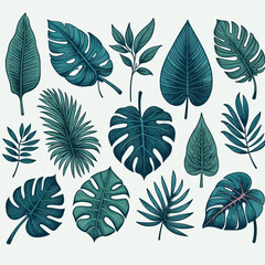 Tropical Foliage Collection: Hand-Drawn Botanical Set