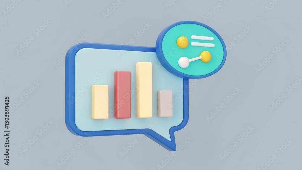 Poster colorful 3d chart and speech bubble graphic concept for data visualization and communication