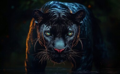 Black Panther Digital Art Close-up Composition, Dark Ambiance, Mystical Concept, Panther Portrait, Big Cat Big Cat, Panthera