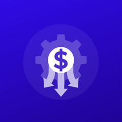 cost reduction or reducing icon, transparent design