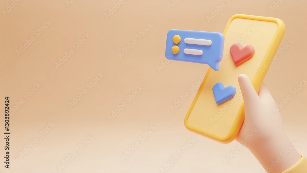 Aufkleber colorful smartphone with heart icons and message bubble in a minimalistic background setting