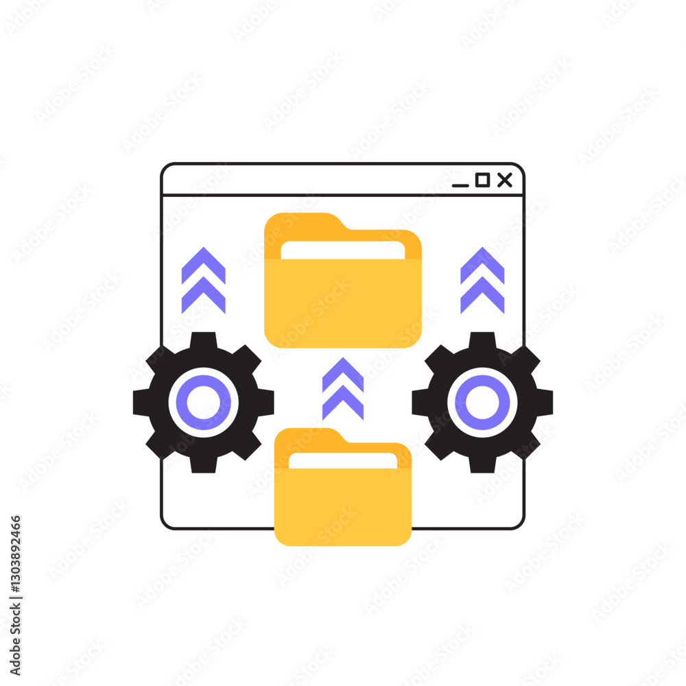 Poster file management vector icon with folders and gears