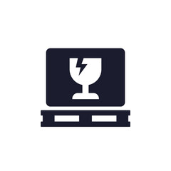 fragile icon, pallet with a box, pictogram on white