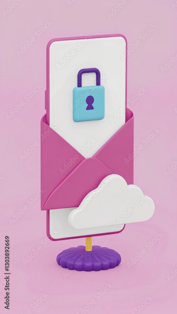 Poster colorful smartphone with lock icon and cloud concept for digital security and privacy