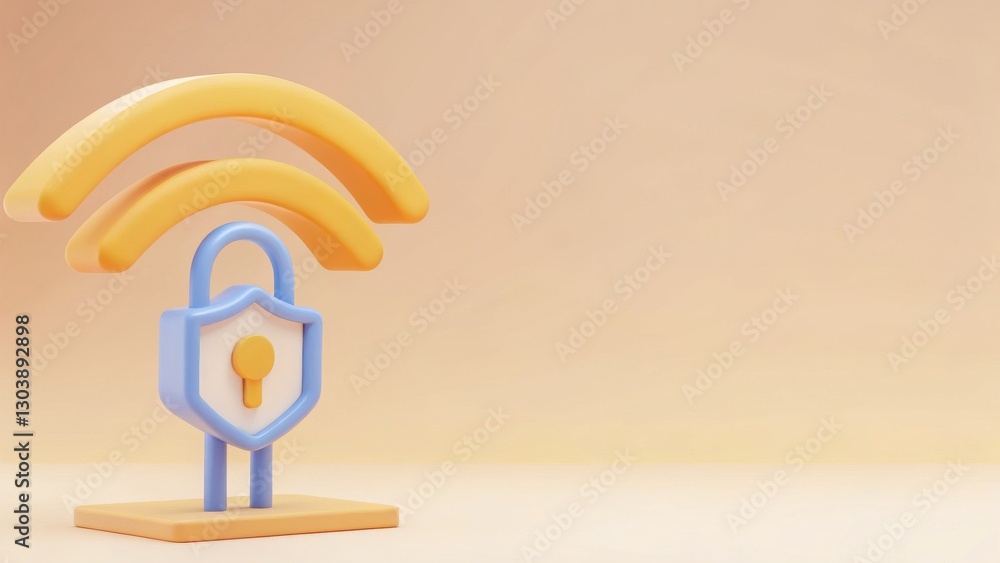 Poster iconic representation of wifi security with padlock on minimalistic background for technology theme