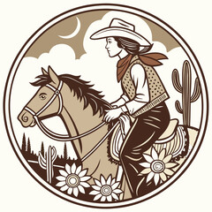 Retro Cowgirl Bundle SVG Vintage Bohemian Western Boho Chic Women Horse Illustration Cowboy Bronco Rodeo