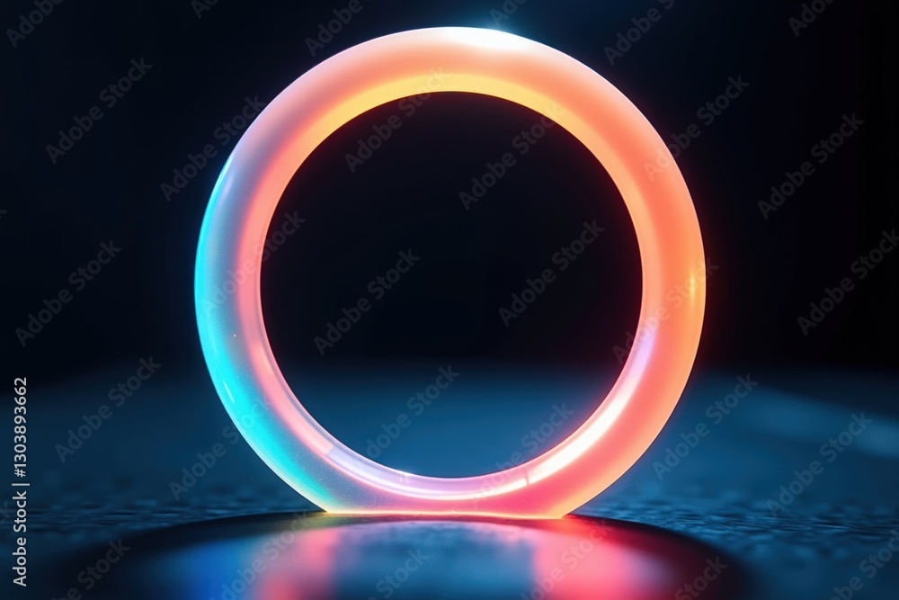 Poster illuminated transparent ring with colorful glow on dark background highlighting modern design and ae