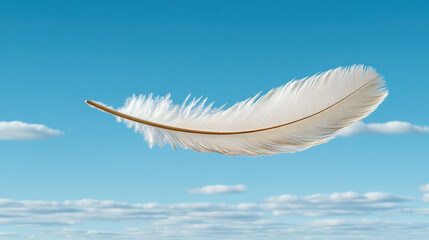 Obraz premium delicate feather floating gracefully in clear blue sky