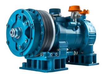 A blue pump with an electric motor isolated on transparent background