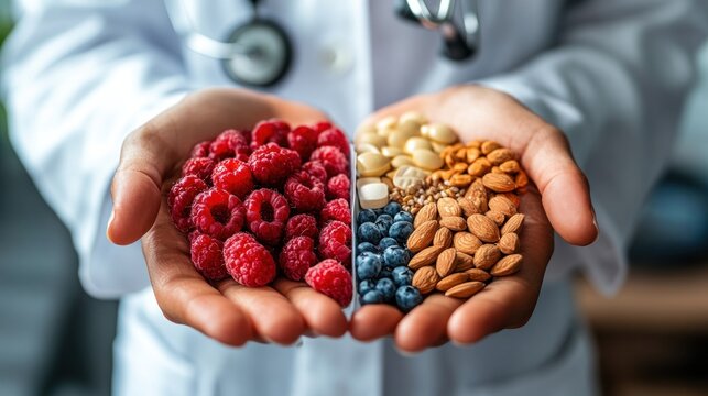 A doctor holding a diagram illustrating the difference between insulin and insulin resistance