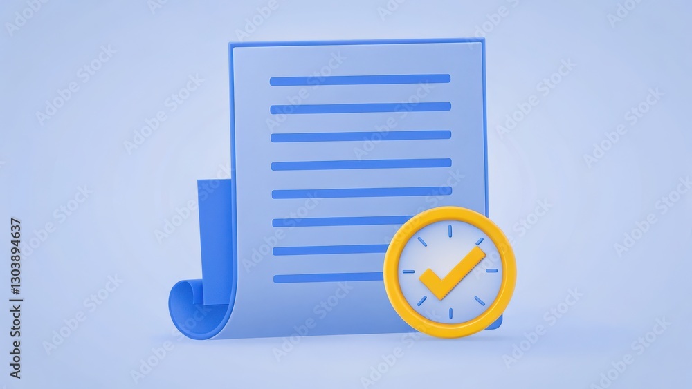 Poster document with lines and clock icon showing time management and scheduling concept