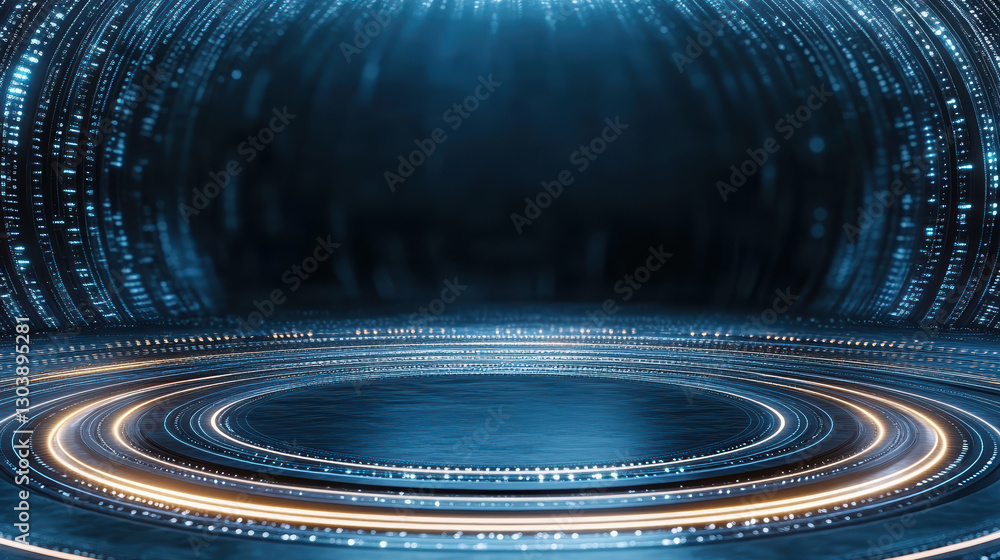 Poster mesmerizing digital background with glowing circular patterns and blue lights