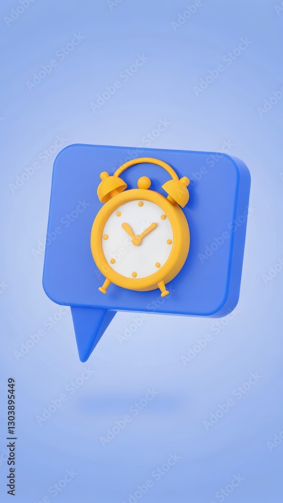 Poster colorful alarm clock icon on speech bubble background for communication and time management