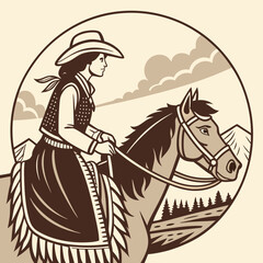 Retro Cowgirl Bundle SVG Vintage Bohemian Western Boho Chic Women Horse Illustration Cowboy Bronco Rodeo