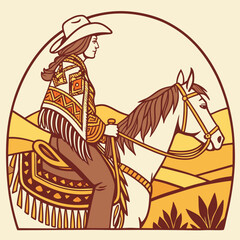 Retro Cowgirl Bundle SVG Vintage Bohemian Western Boho Chic Women Horse Illustration Cowboy Bronco Rodeo