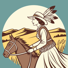 Retro Cowgirl Bundle SVG Vintage Bohemian Western Boho Chic Women Horse Illustration Cowboy Bronco Rodeo