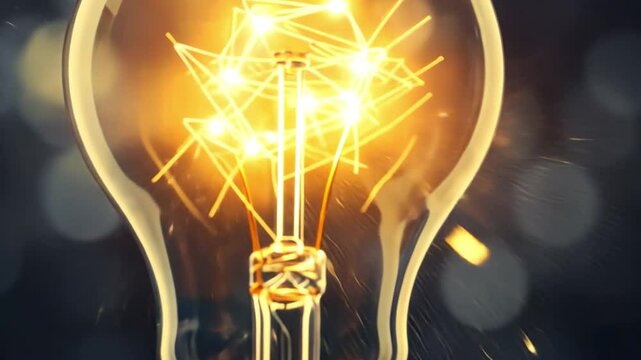 Idea's Bright Spark: A close-up captures the brilliance of a glowing lightbulb, radiating energy and innovation, perfect for symbolizing new ideas and creative solutions.