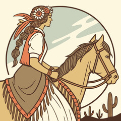 Retro Cowgirl Bundle SVG Vintage Bohemian Western Boho Chic Women Horse Illustration Cowboy Bronco Rodeo