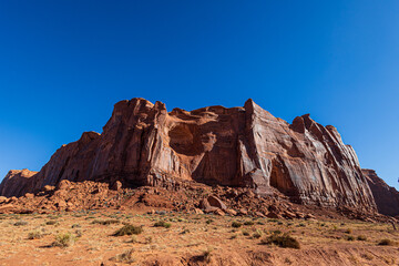 Beautiful Monument Valley seen from Monument Valley Scenic Drive. The drive is a 17-mile loop on a rough dirt road in the valley.