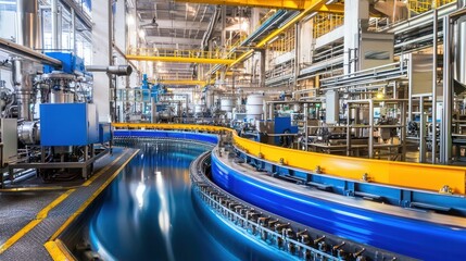 Fototapeta premium Modern Industrial Bottling Plant: A Glimpse into Automated Production