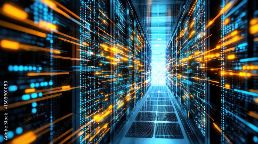 Aufkleber data stream: a visualization of high-speed data transfer in a modern data center