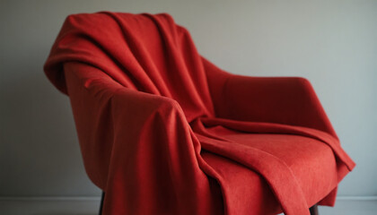 Cozy red blanket draped over a stylish armchair in a modern interior