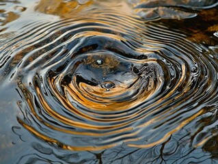 Abstract Water Ripples Golden Hues Circular Wave Pattern Nature Photography