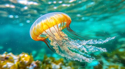 Stunning Golden Jellyfish Underwater Ocean Wildlife Marine Life Aquatic Animal