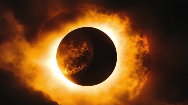 Dramatic Celestial Event. Solar Eclipse in Motion
