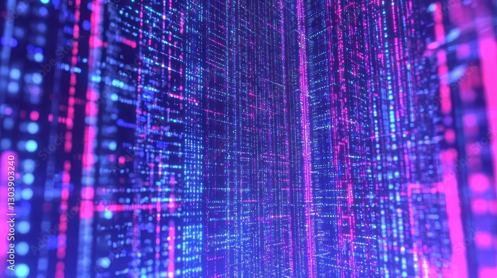 Aufkleber abstract digital data stream: a cyberpunk dreamscape of pink and blue binary code