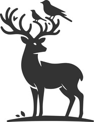 Fototapeta premium A deer with a small bird perched on its antlers animal vector silhouette