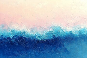 Fototapeta premium Abstract Blue and Pink Ocean Waves Painting Textured Impasto Art Coastal Seascape