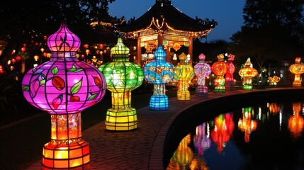 Fototapeta premium Spectacular Illuminated Lanterns at Night