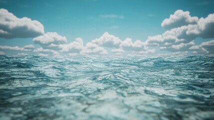 Obraz premium Serene Ocean Waves Under Blue Sky with Fluffy Clouds
