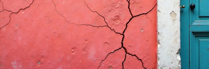 Cracked coral stucco wall, French Quarter style, New Orleans , decay, shadow, French Quarter