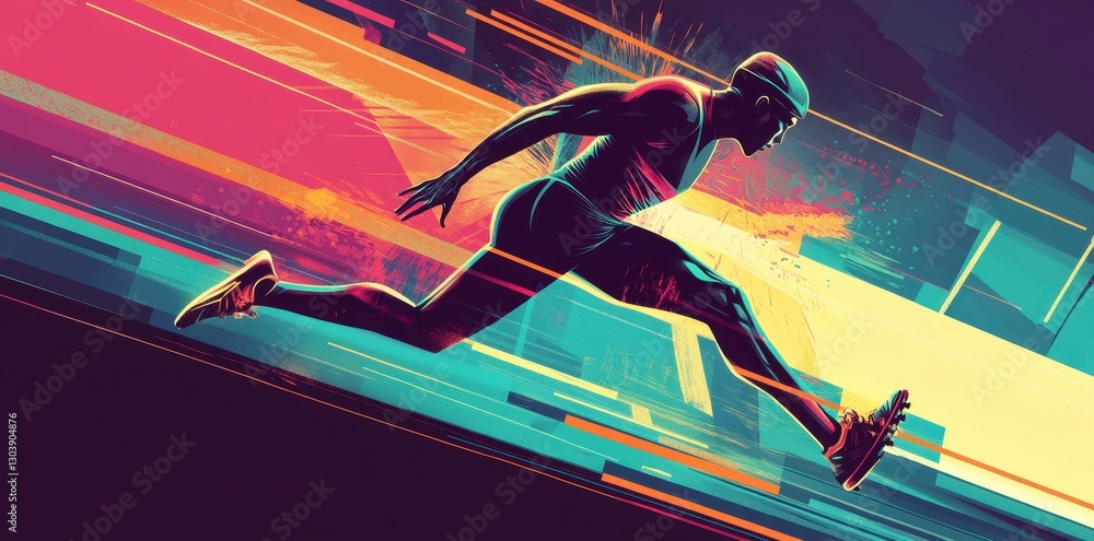 Poster the sprinter is running with speed across the finish line