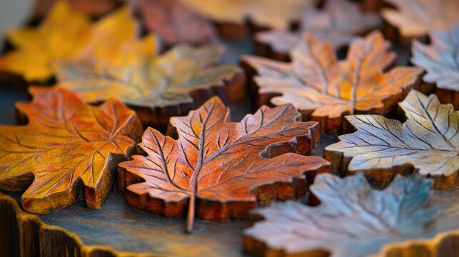 Intricate Autumn Leaves: A Carved Wooden Masterpiece